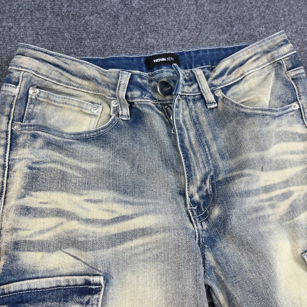 Ruthless Embroidered Cargo Streetwear Light Wash Distressed Stacked Jeans